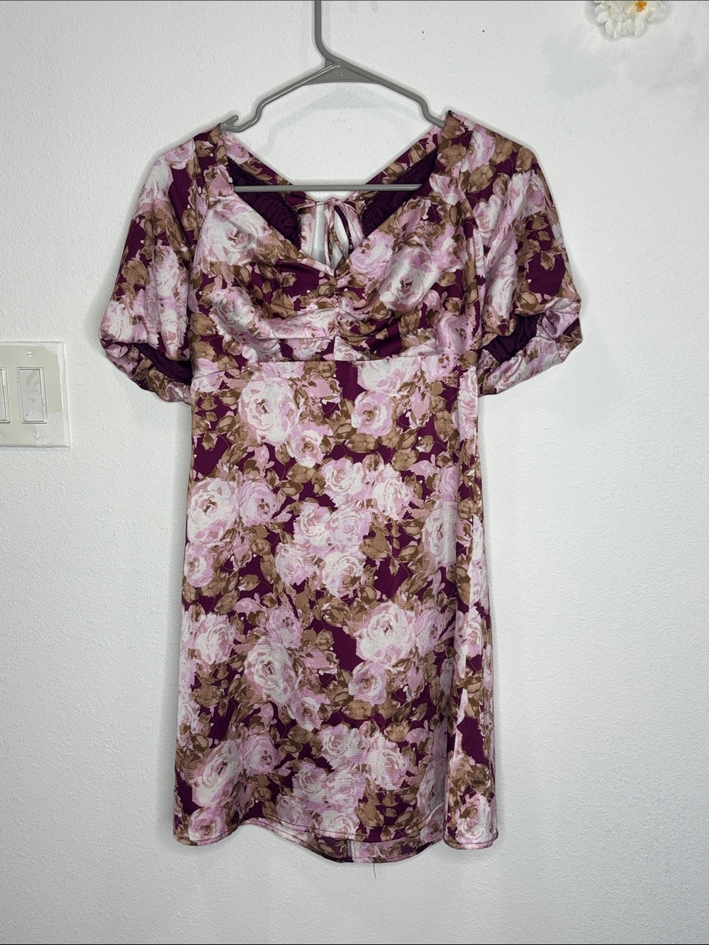 AUW Plum Floral Midi Dress with Blush Roses